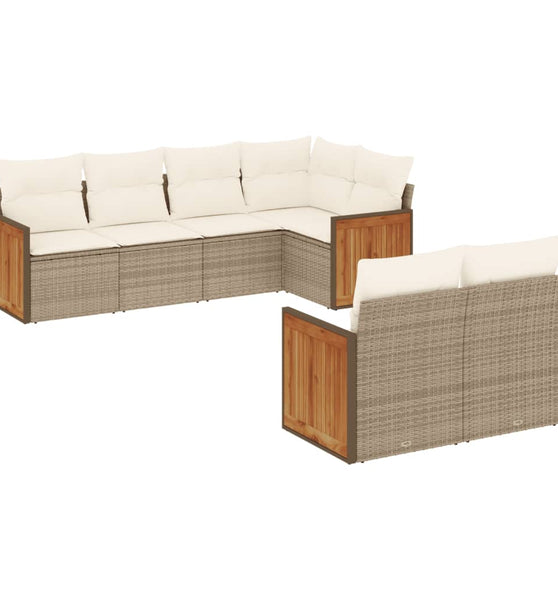 7-tlg. Garten-Sofagarnitur mit Kissen Beige Poly Rattan