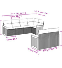 7-tlg. Garten-Sofagarnitur mit Kissen Beige Poly Rattan