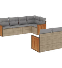 7-tlg. Garten-Sofagarnitur mit Kissen Beige Poly Rattan