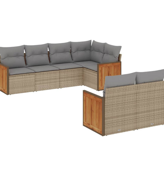 7-tlg. Garten-Sofagarnitur mit Kissen Beige Poly Rattan