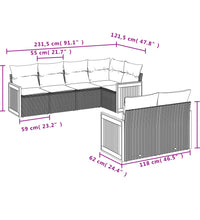7-tlg. Garten-Sofagarnitur mit Kissen Beige Poly Rattan