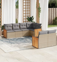 7-tlg. Garten-Sofagarnitur mit Kissen Beige Poly Rattan