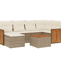 7-tlg. Garten-Sofagarnitur mit Kissen Beige Poly Rattan