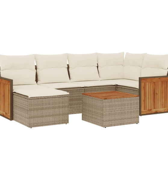 7-tlg. Garten-Sofagarnitur mit Kissen Beige Poly Rattan