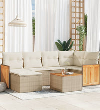 7-tlg. Garten-Sofagarnitur mit Kissen Beige Poly Rattan