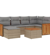 7-tlg. Garten-Sofagarnitur mit Kissen Beige Poly Rattan