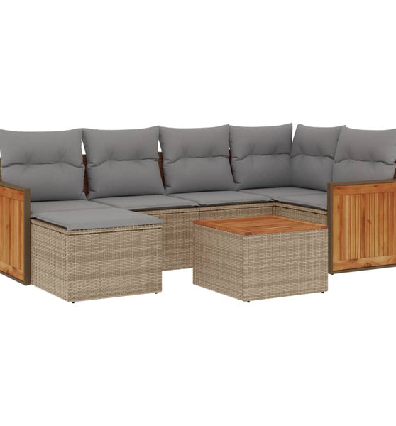 7-tlg. Garten-Sofagarnitur mit Kissen Beige Poly Rattan