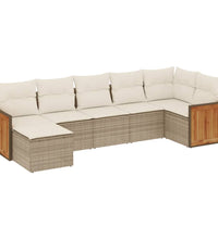 7-tlg. Garten-Sofagarnitur mit Kissen Beige Poly Rattan