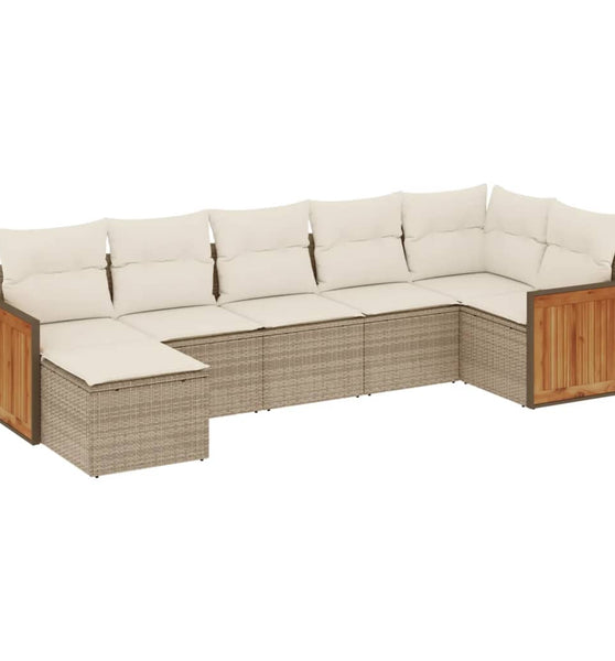 7-tlg. Garten-Sofagarnitur mit Kissen Beige Poly Rattan