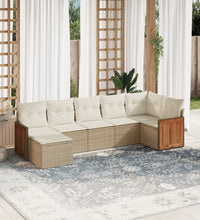 7-tlg. Garten-Sofagarnitur mit Kissen Beige Poly Rattan