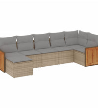 7-tlg. Garten-Sofagarnitur mit Kissen Beige Poly Rattan