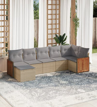 7-tlg. Garten-Sofagarnitur mit Kissen Beige Poly Rattan