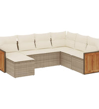 7-tlg. Garten-Sofagarnitur mit Kissen Beige Poly Rattan