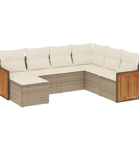7-tlg. Garten-Sofagarnitur mit Kissen Beige Poly Rattan