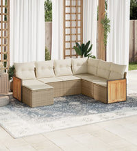 7-tlg. Garten-Sofagarnitur mit Kissen Beige Poly Rattan