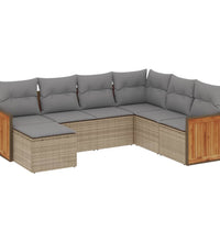 7-tlg. Garten-Sofagarnitur mit Kissen Beige Poly Rattan