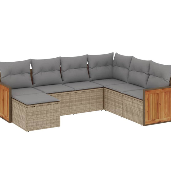 7-tlg. Garten-Sofagarnitur mit Kissen Beige Poly Rattan