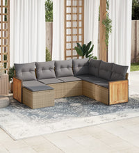 7-tlg. Garten-Sofagarnitur mit Kissen Beige Poly Rattan