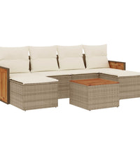7-tlg. Garten-Sofagarnitur mit Kissen Beige Poly Rattan