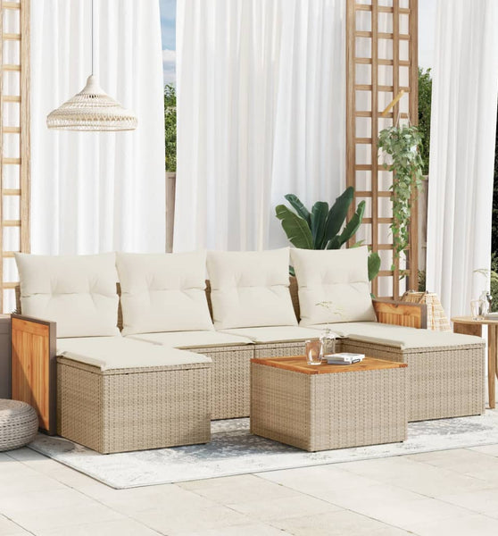 7-tlg. Garten-Sofagarnitur mit Kissen Beige Poly Rattan
