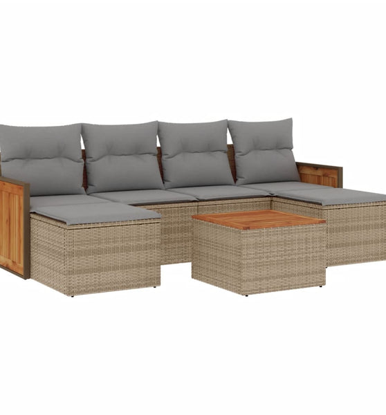 7-tlg. Garten-Sofagarnitur mit Kissen Beige Poly Rattan