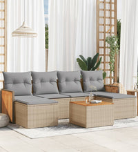 7-tlg. Garten-Sofagarnitur mit Kissen Beige Poly Rattan