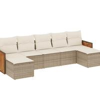 7-tlg. Garten-Sofagarnitur mit Kissen Beige Poly Rattan