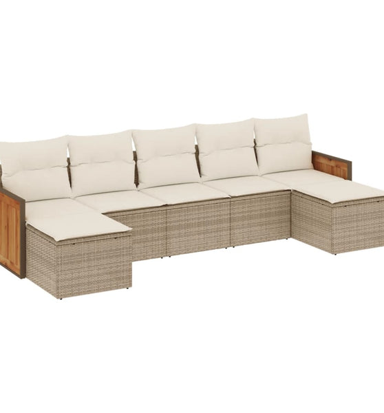 7-tlg. Garten-Sofagarnitur mit Kissen Beige Poly Rattan