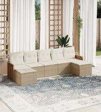 7-tlg. Garten-Sofagarnitur mit Kissen Beige Poly Rattan