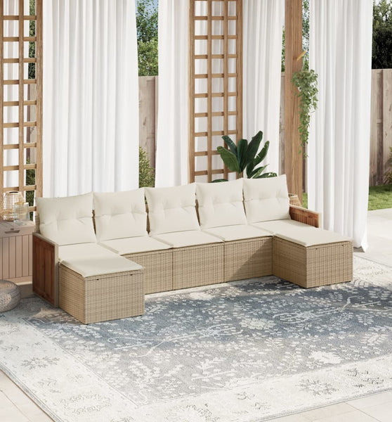 7-tlg. Garten-Sofagarnitur mit Kissen Beige Poly Rattan