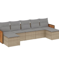7-tlg. Garten-Sofagarnitur mit Kissen Beige Poly Rattan