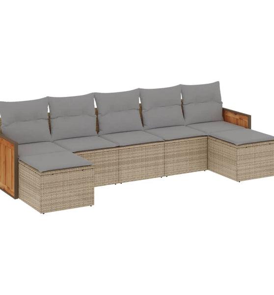 7-tlg. Garten-Sofagarnitur mit Kissen Beige Poly Rattan