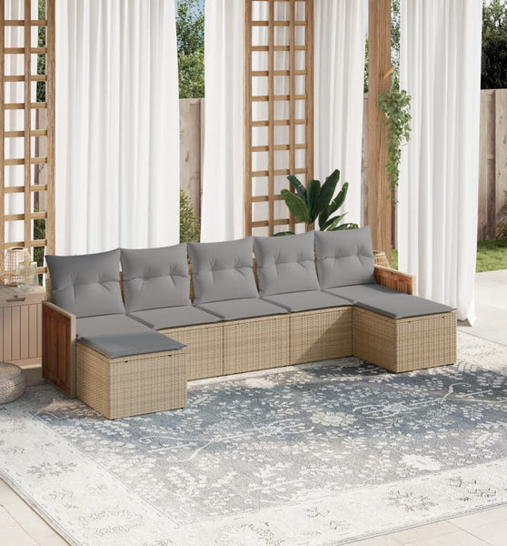 7-tlg. Garten-Sofagarnitur mit Kissen Beige Poly Rattan