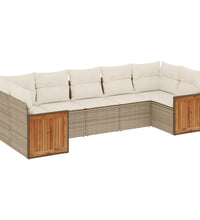 7-tlg. Garten-Sofagarnitur mit Kissen Beige Poly Rattan