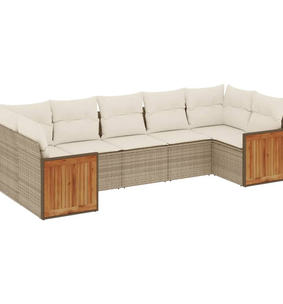 7-tlg. Garten-Sofagarnitur mit Kissen Beige Poly Rattan