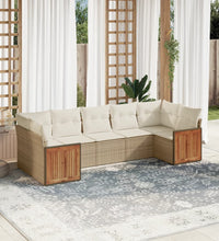 7-tlg. Garten-Sofagarnitur mit Kissen Beige Poly Rattan