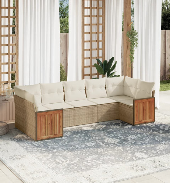 7-tlg. Garten-Sofagarnitur mit Kissen Beige Poly Rattan