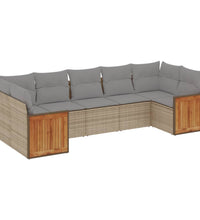 7-tlg. Garten-Sofagarnitur mit Kissen Beige Poly Rattan