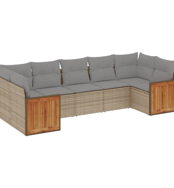 7-tlg. Garten-Sofagarnitur mit Kissen Beige Poly Rattan