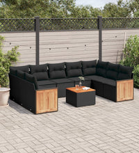 10-tlg. Garten-Sofagarnitur mit Kissen Schwarz Poly Rattan