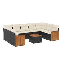 10-tlg. Garten-Sofagarnitur mit Kissen Schwarz Poly Rattan