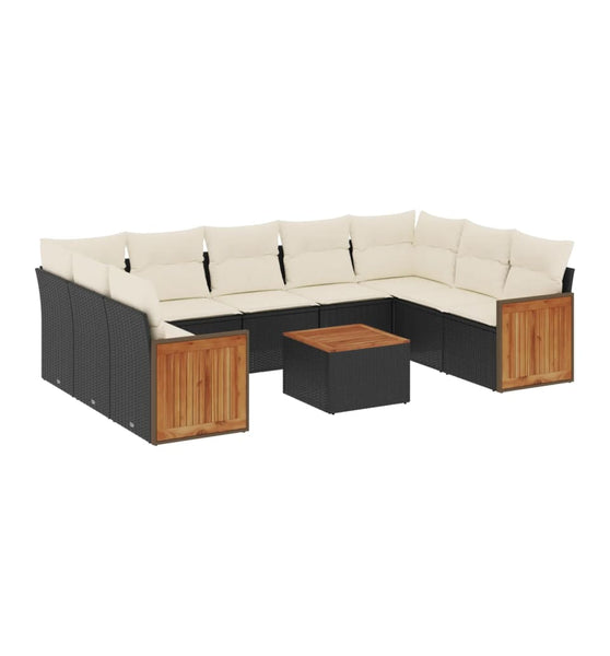 10-tlg. Garten-Sofagarnitur mit Kissen Schwarz Poly Rattan