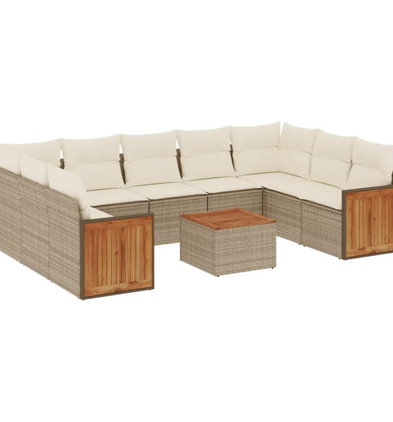10-tlg. Garten-Sofagarnitur mit Kissen Beige Poly Rattan