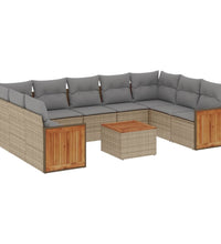10-tlg. Garten-Sofagarnitur mit Kissen Beige Poly Rattan