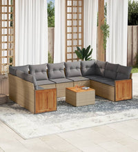 10-tlg. Garten-Sofagarnitur mit Kissen Beige Poly Rattan
