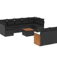 10-tlg. Garten-Sofagarnitur mit Kissen Schwarz Poly Rattan