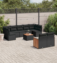 10-tlg. Garten-Sofagarnitur mit Kissen Schwarz Poly Rattan