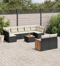 10-tlg. Garten-Sofagarnitur mit Kissen Schwarz Poly Rattan