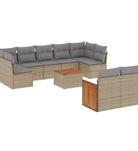 10-tlg. Garten-Sofagarnitur mit Kissen Beige Poly Rattan