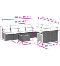 10-tlg. Garten-Sofagarnitur mit Kissen Schwarz Poly Rattan